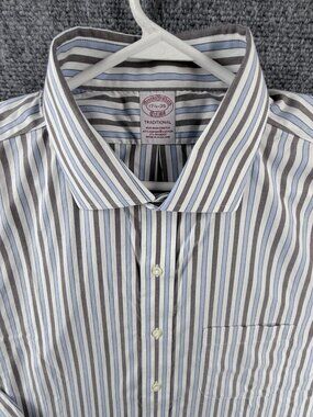 Brooks Brothers Blue Gray Traditional Striped Cotton Spandex Non-Iron 17.5 35